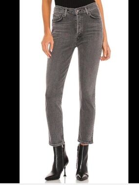Agolde Sophie High-Rise Slim Straight Jeans - Charcoal Gray